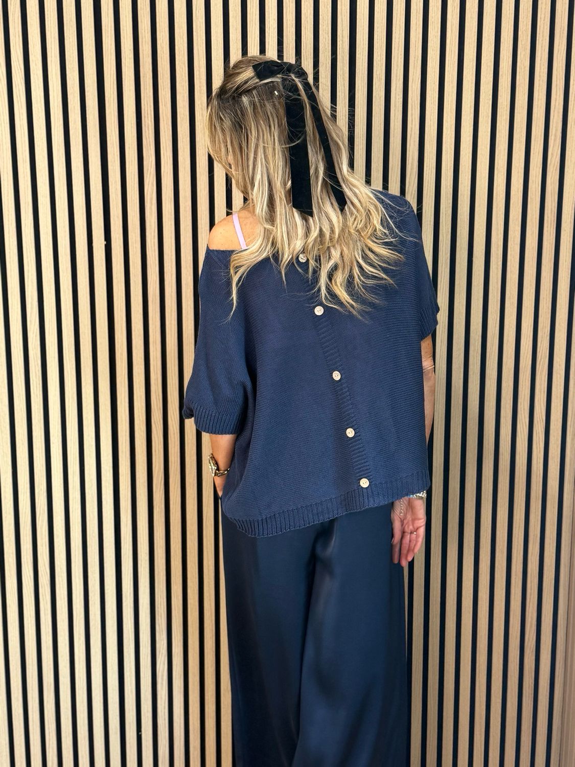 Button Back Knit Top - Navy