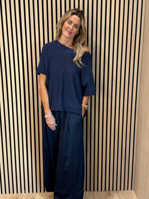 Button Back Knit Top - Navy