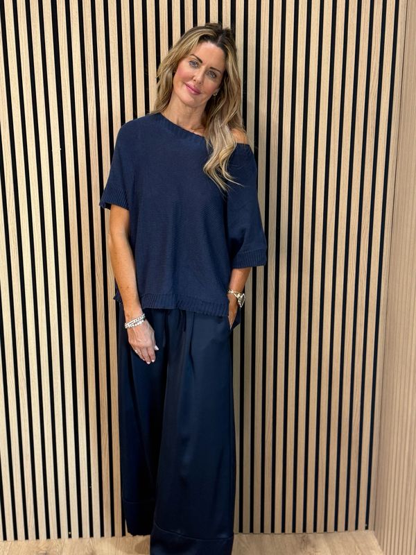 Button Back Knit Top - Navy