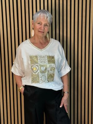 Patchwork Heart Print Top - White