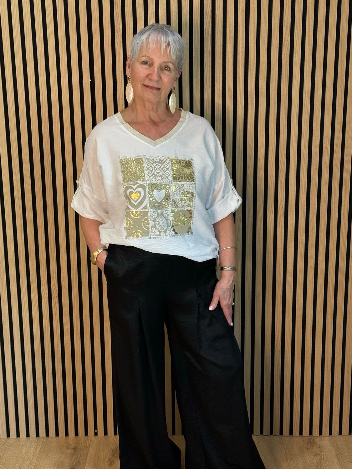 Patchwork Heart Print Top - White