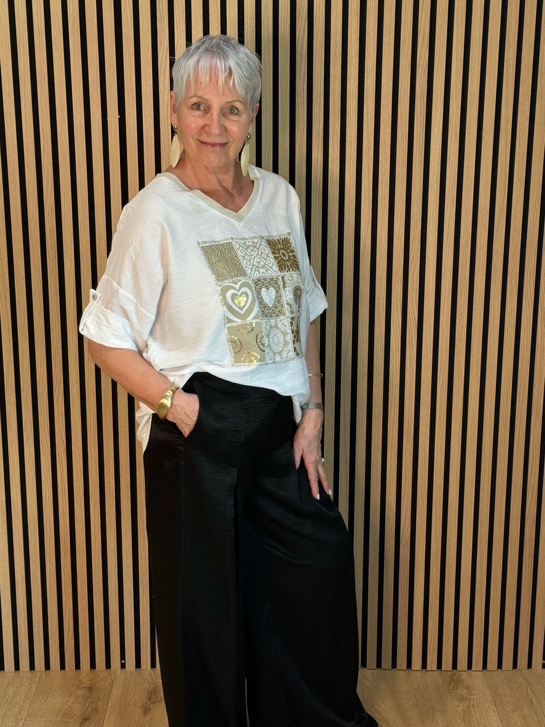 Patchwork Heart Print Top - White