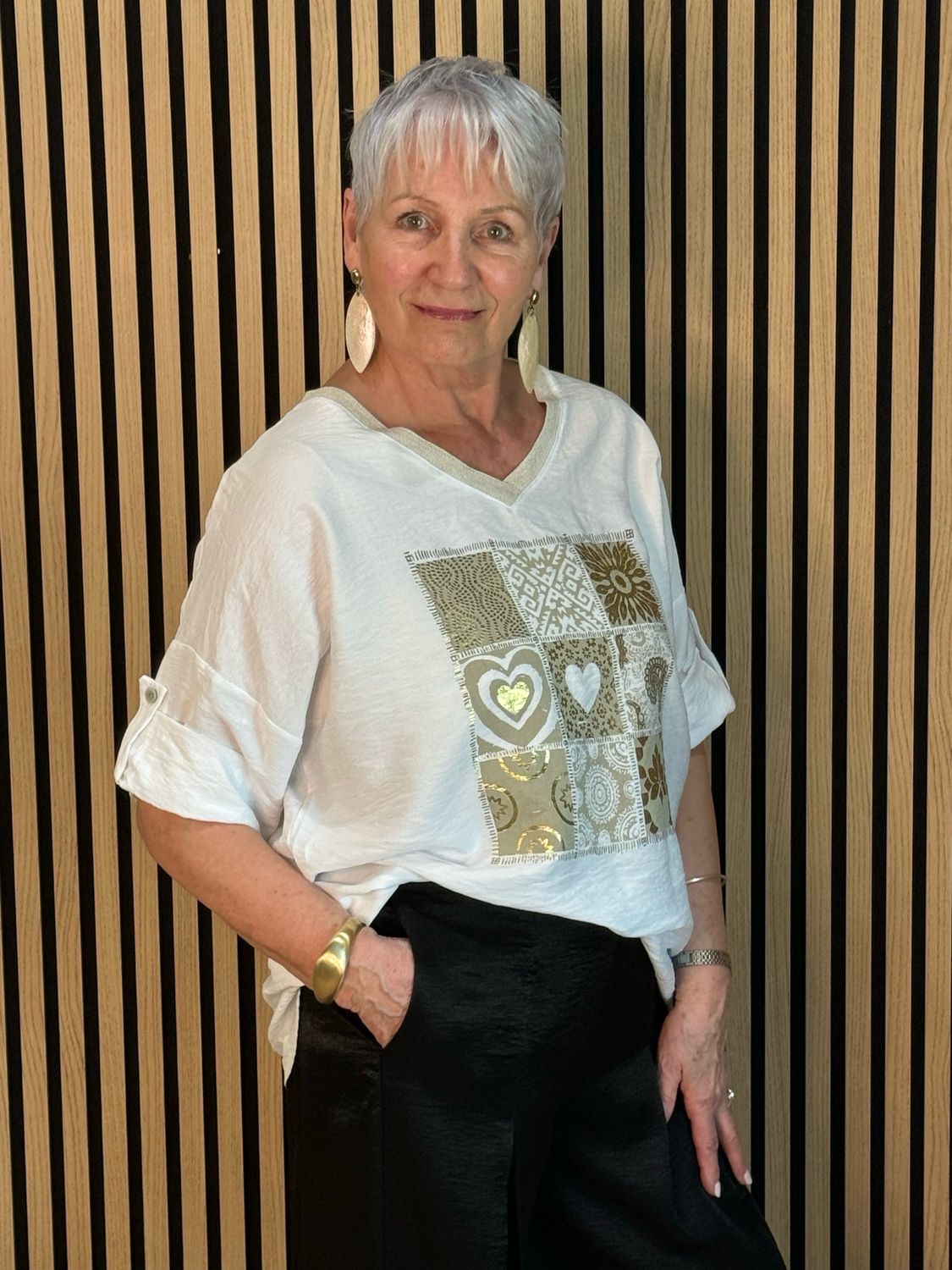 Patchwork Heart Print Top - White