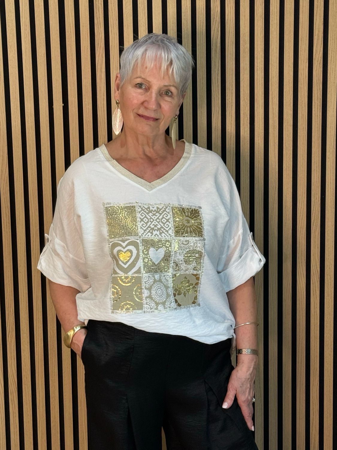 Patchwork Heart Print Top - White