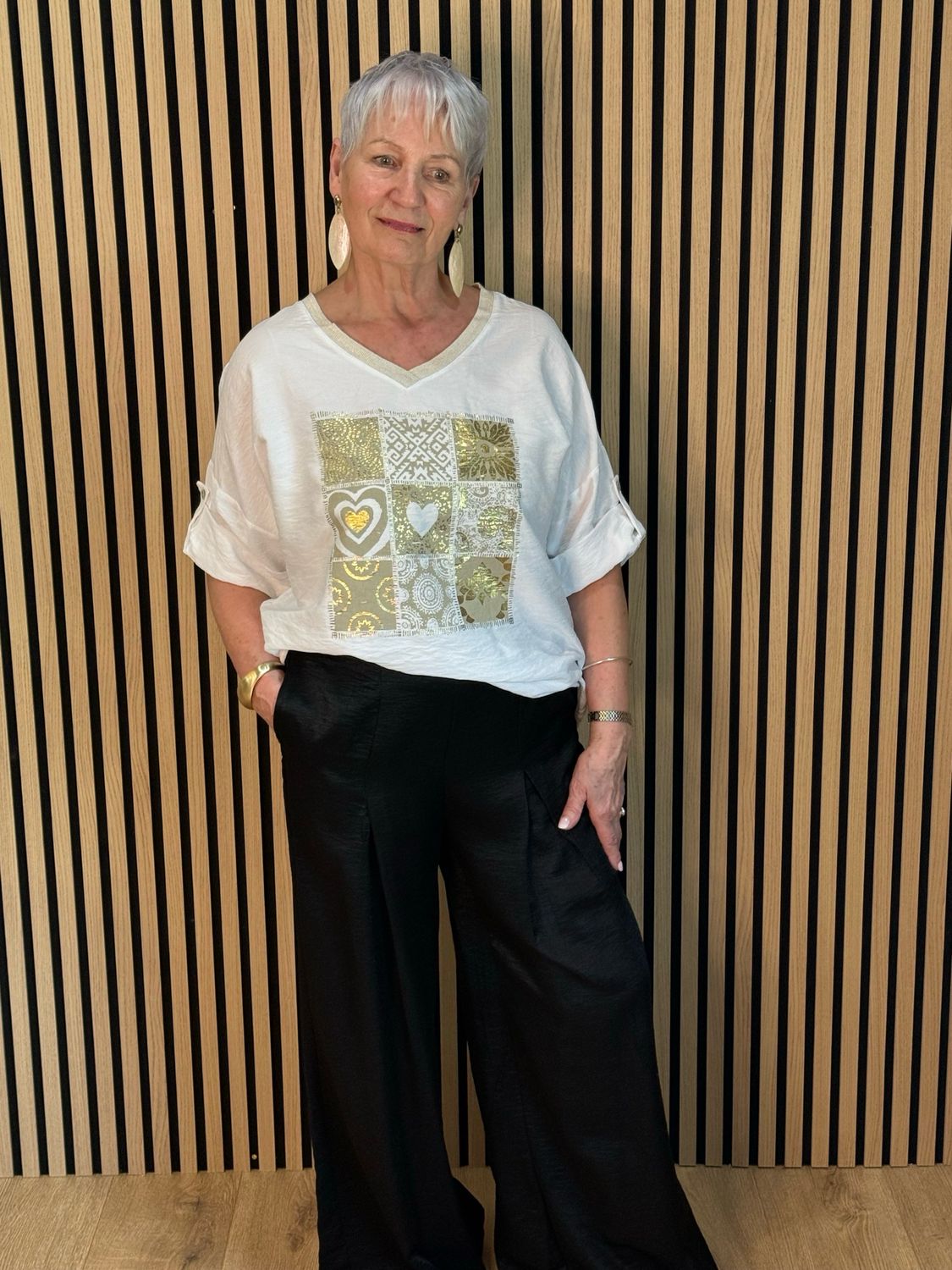 Patchwork Heart Print Top - White