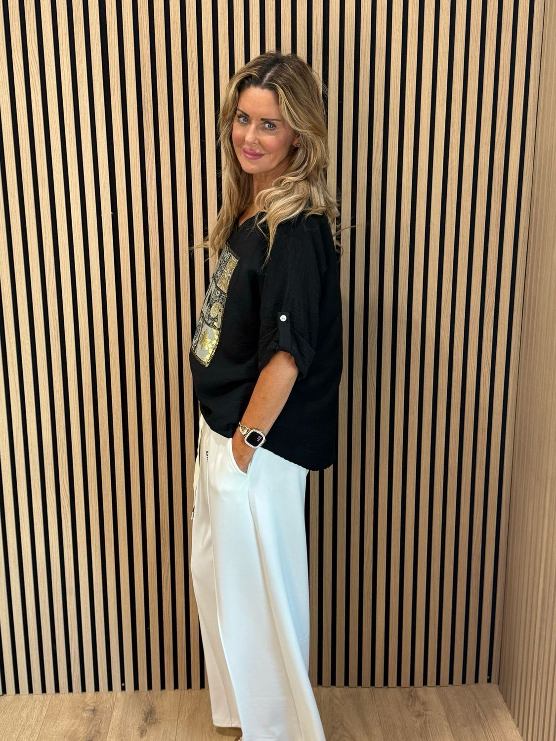 Patchwork Heart Print Top - Black