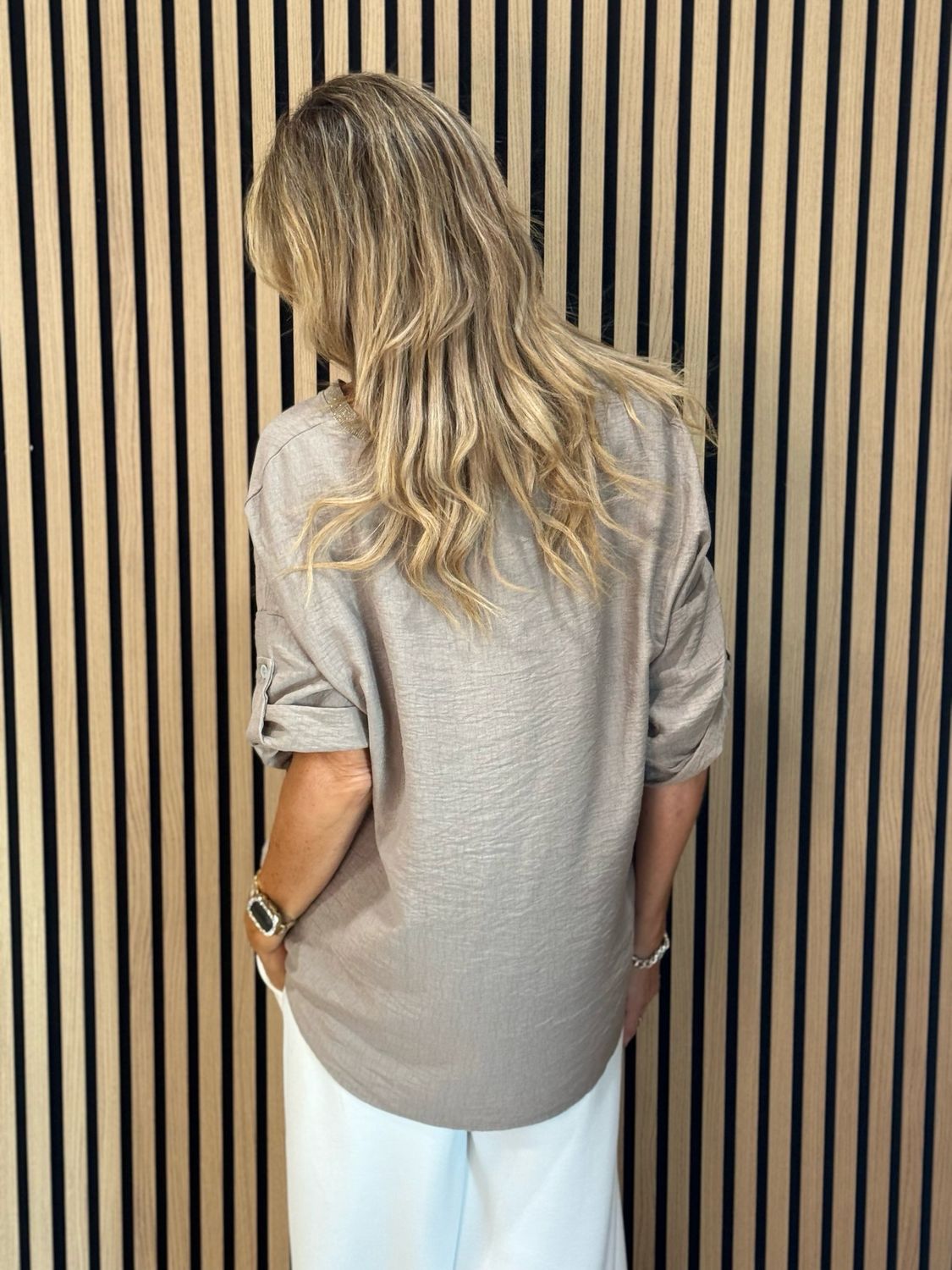 Patchwork Heart Print Top - Taupe