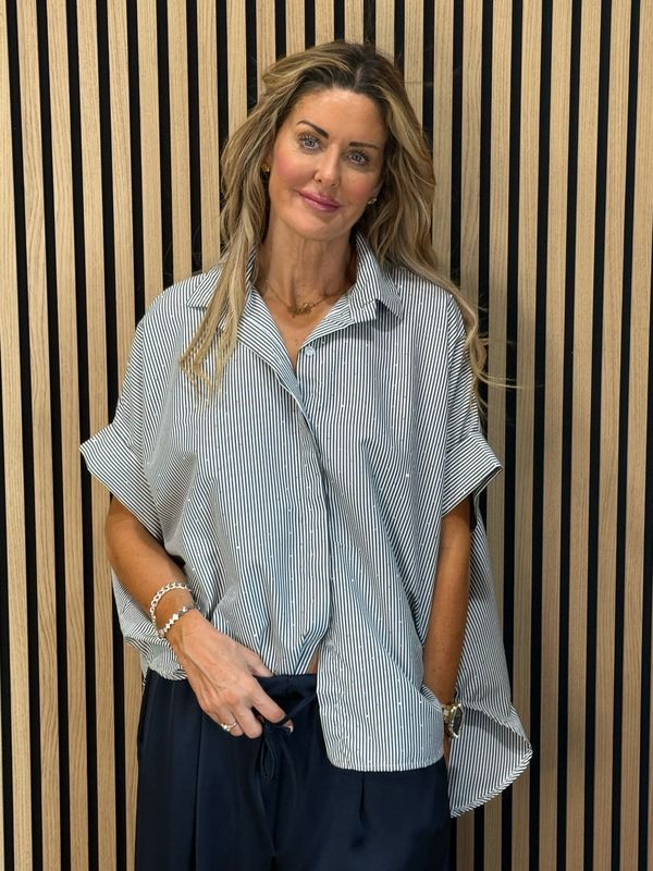 Pinstripe Oversized Sparkle Shirt - Black/White