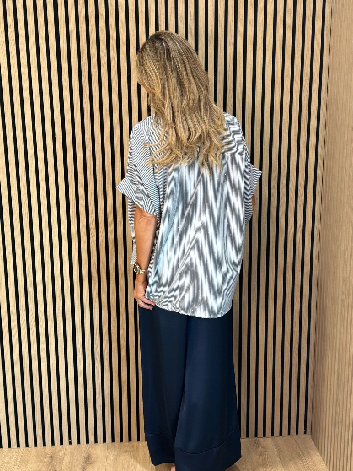 Pinstripe Oversized Sparkle Shirt - Black/White