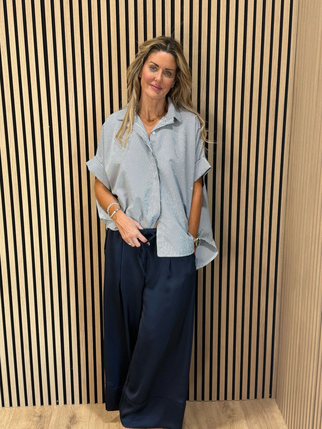 Pinstripe Oversized Sparkle Shirt - Black/White