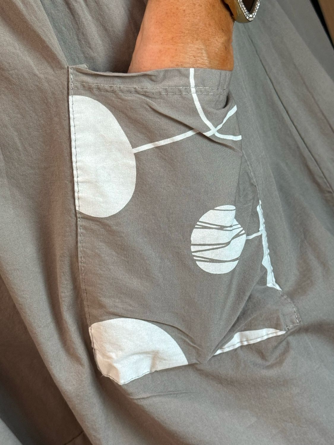 Stripe &amp; Abstract Panel Dress - Taupe