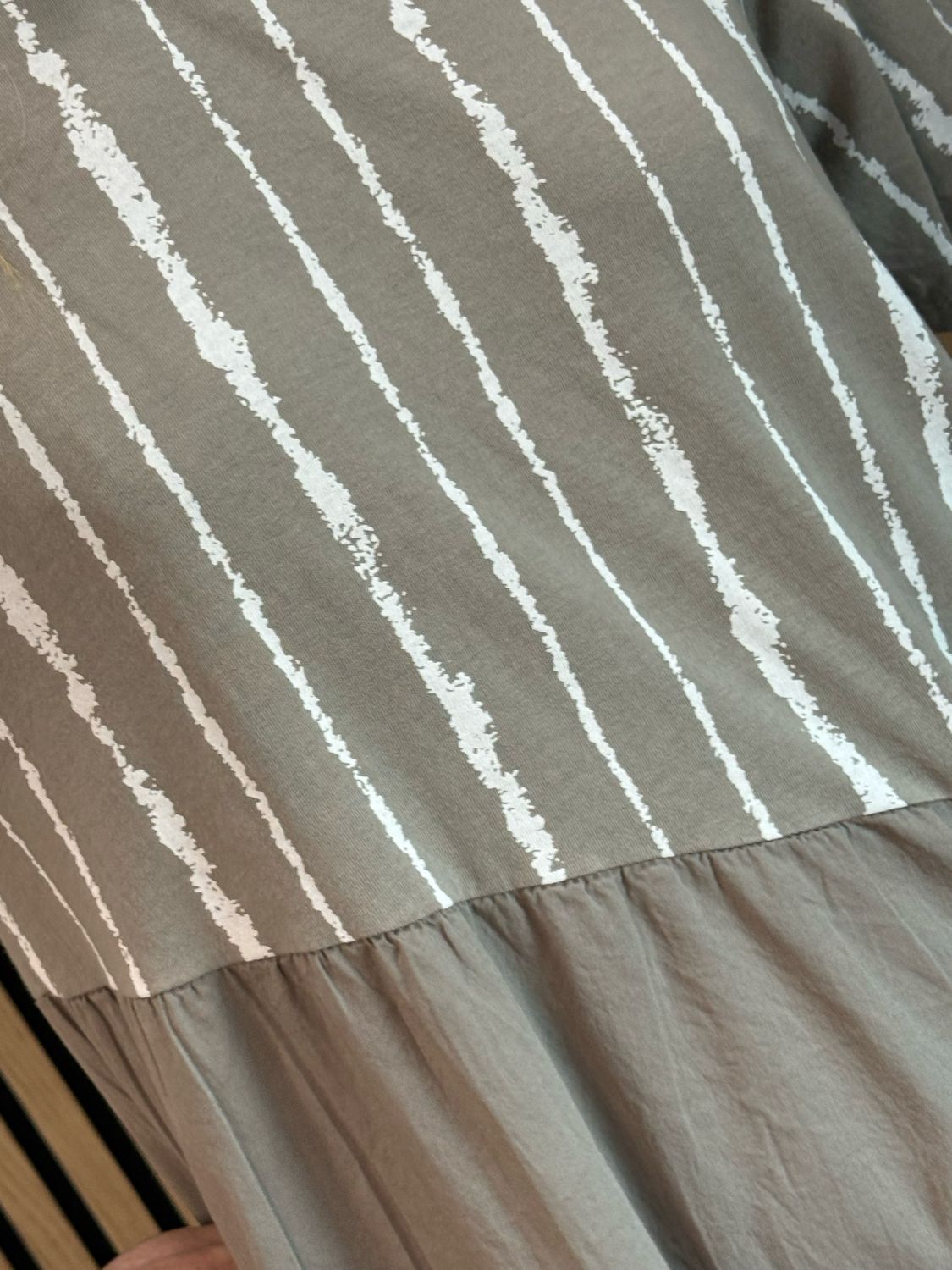 Stripe &amp; Abstract Panel Dress - Taupe