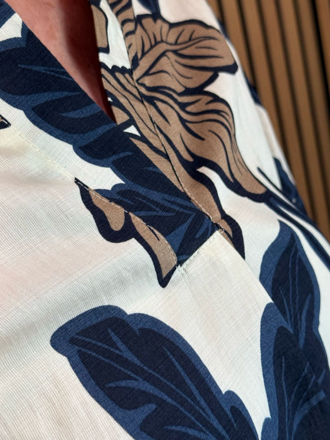 Leaf Print Trouser Suit - Navy/Cream