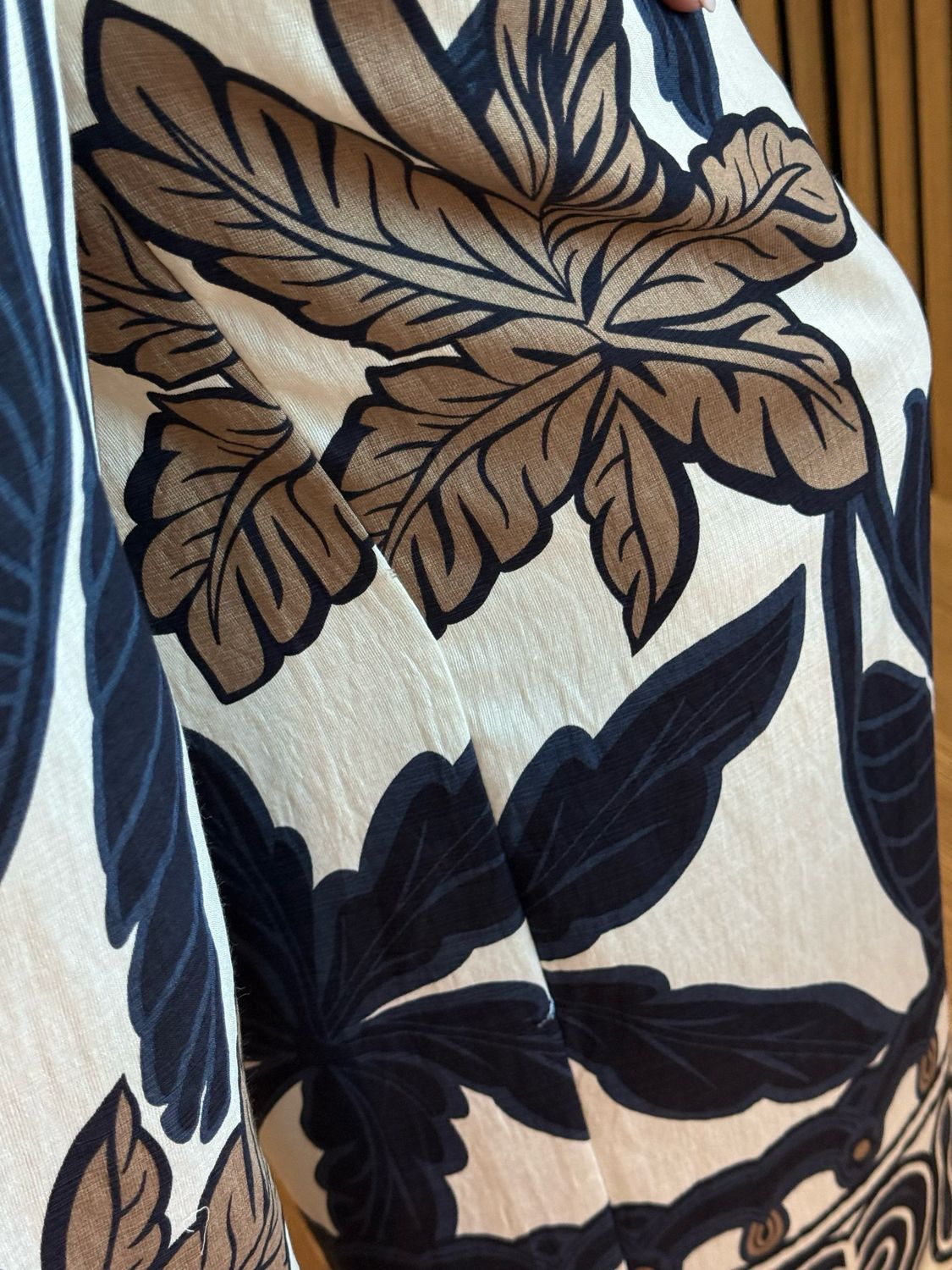 Leaf Print Trouser Suit - Navy/Cream