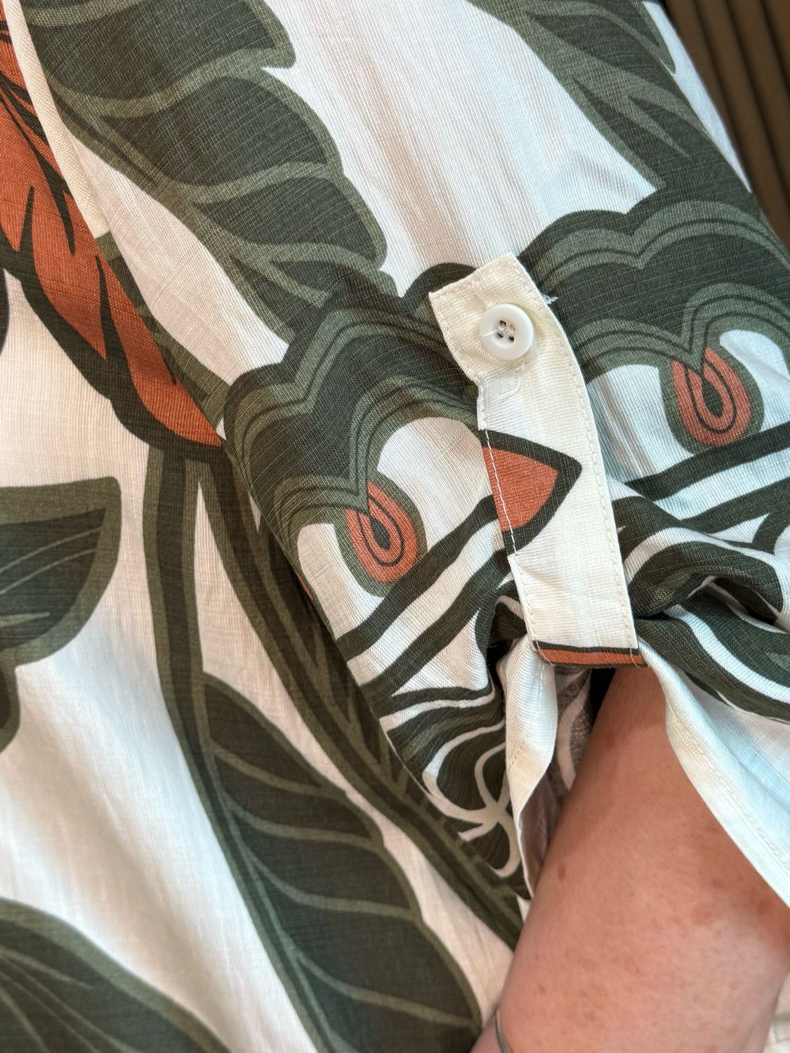 Leaf Print Trouser Suit - Khaki/Cream