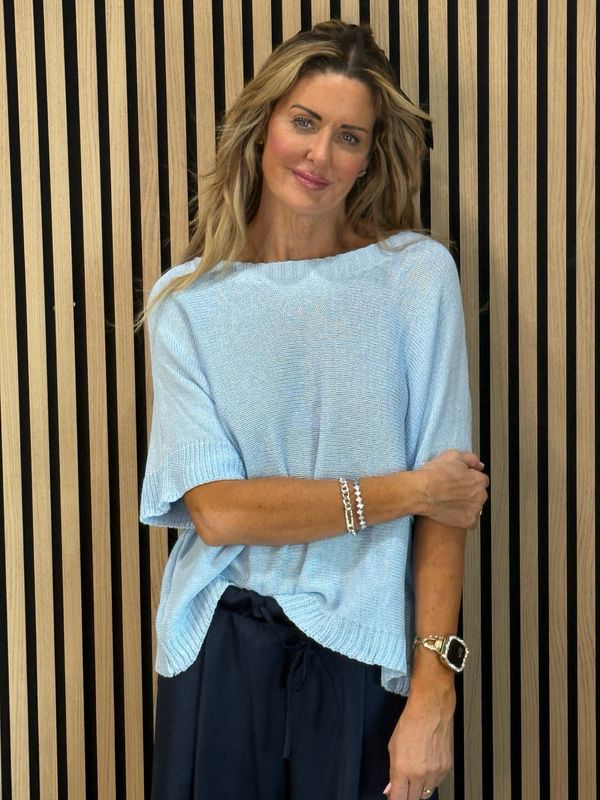 Button Back Knit Top - Baby Blue