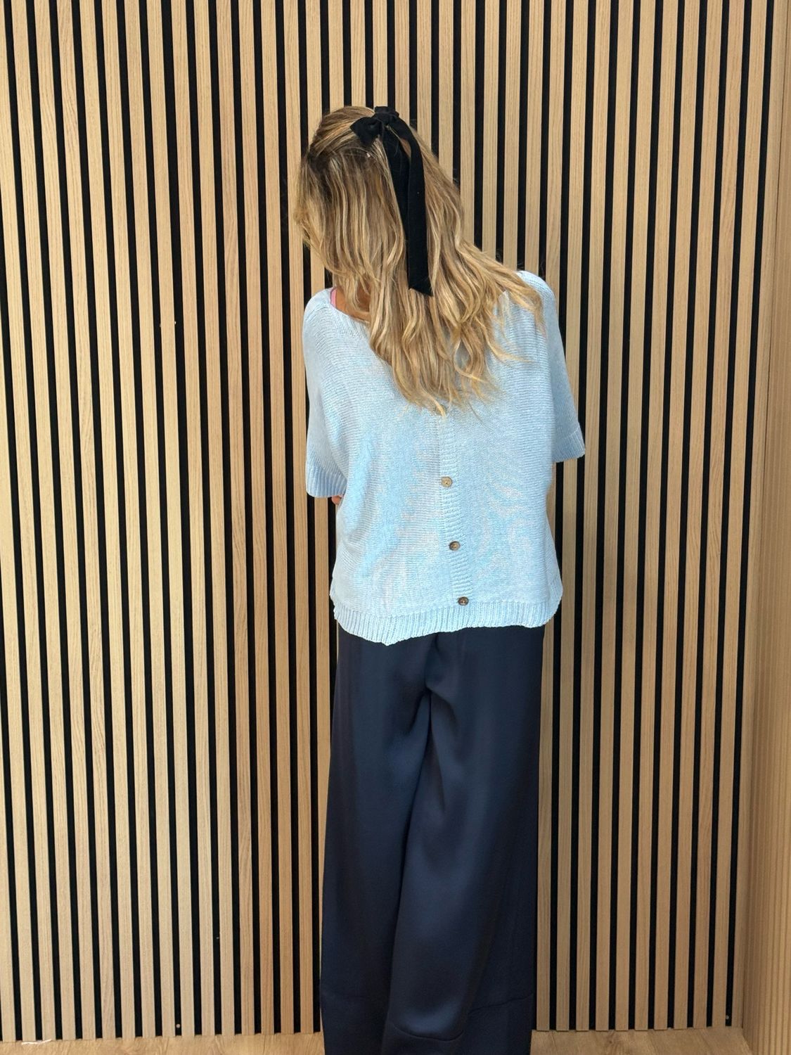 Button Back Knit Top - Baby Blue
