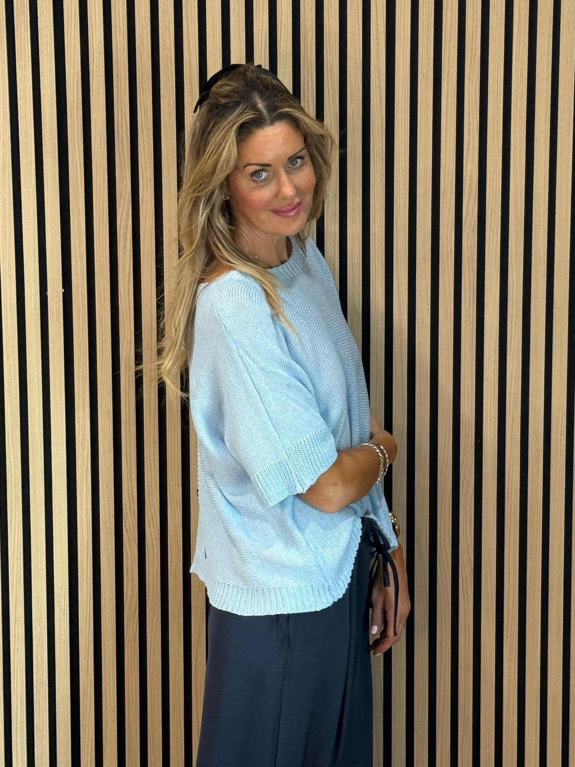 Button Back Knit Top - Baby Blue