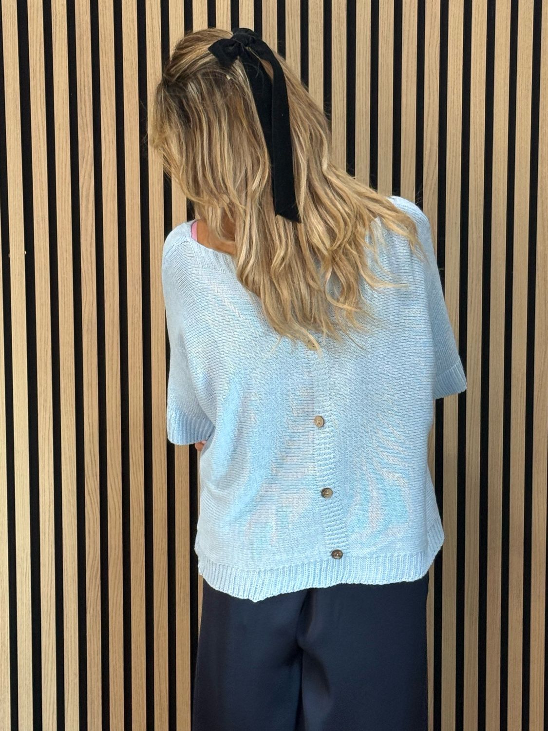 Button Back Knit Top - Baby Blue