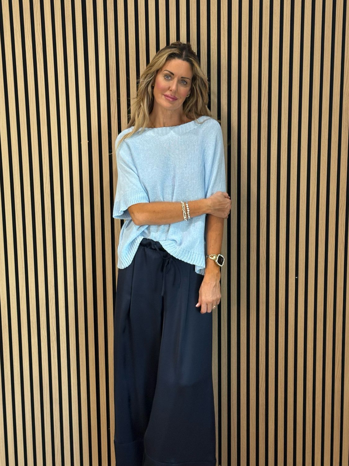 Button Back Knit Top - Baby Blue