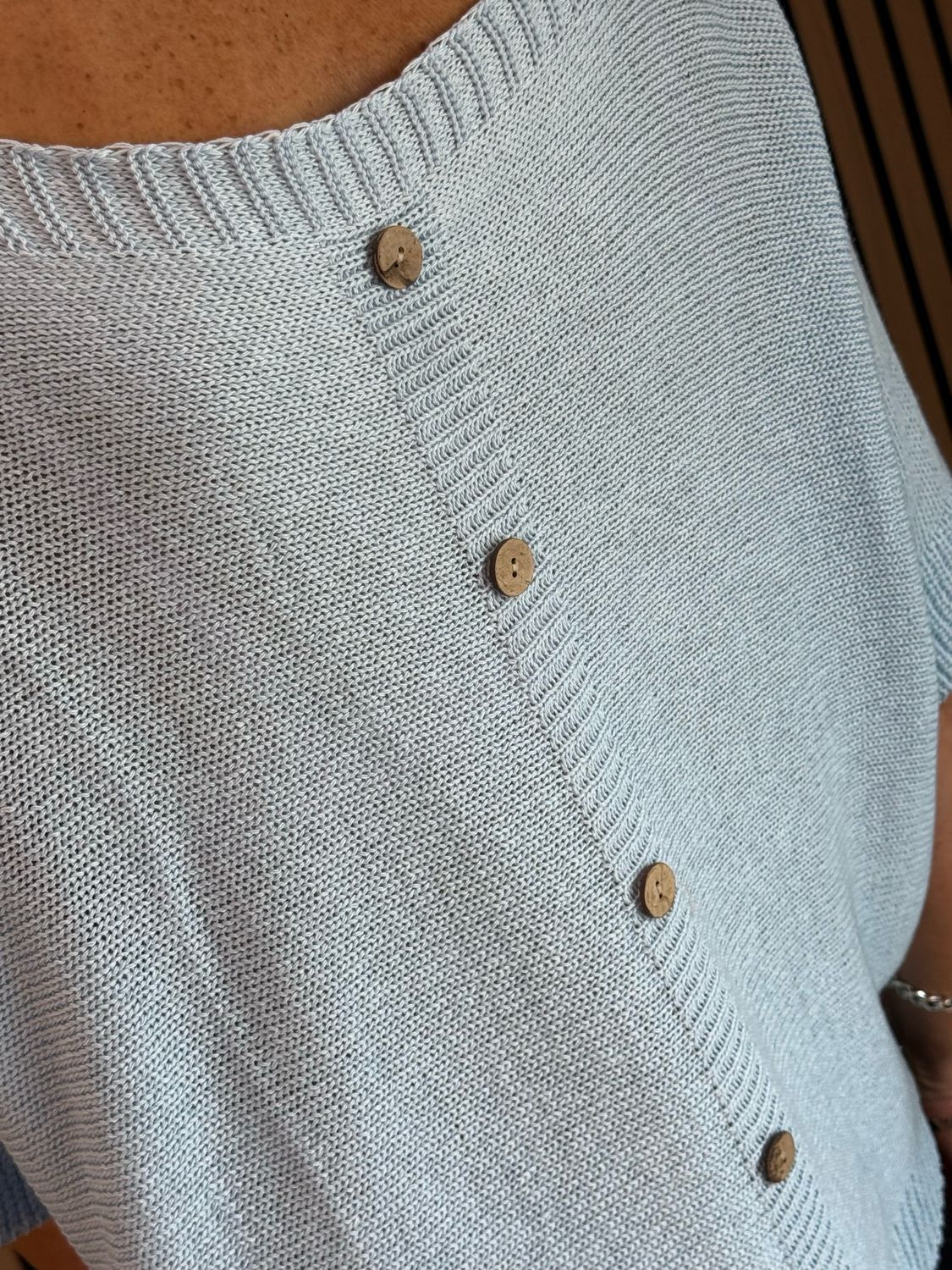 Button Back Knit Top - Baby Blue