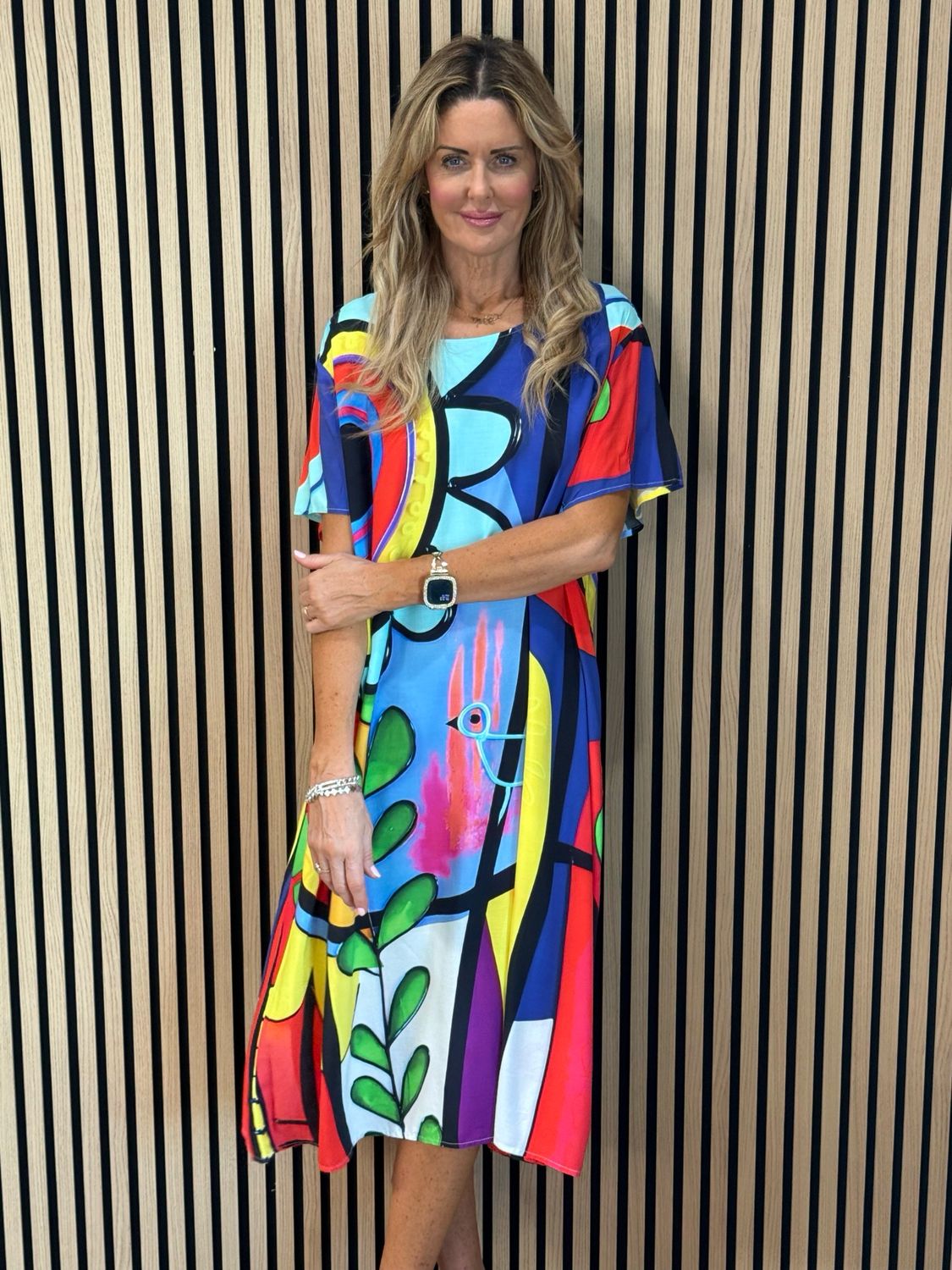 Abstract Print Relaxed Fit Dress - Blue/Red