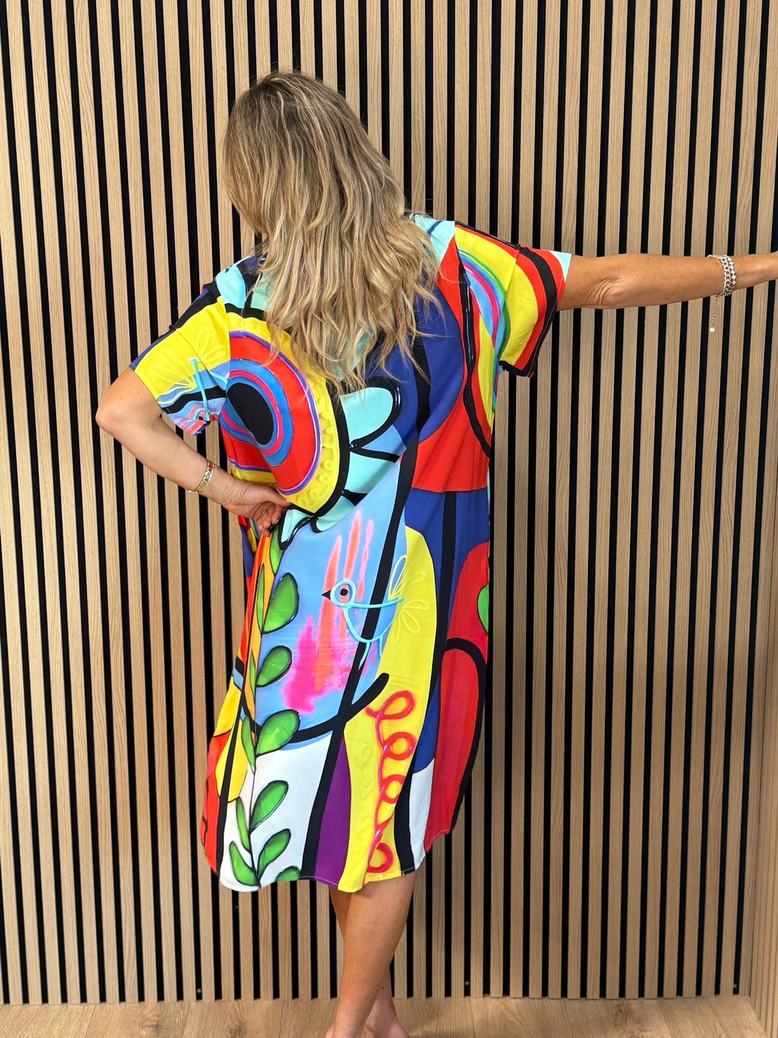 Abstract Print Relaxed Fit Dress - Blue/Red