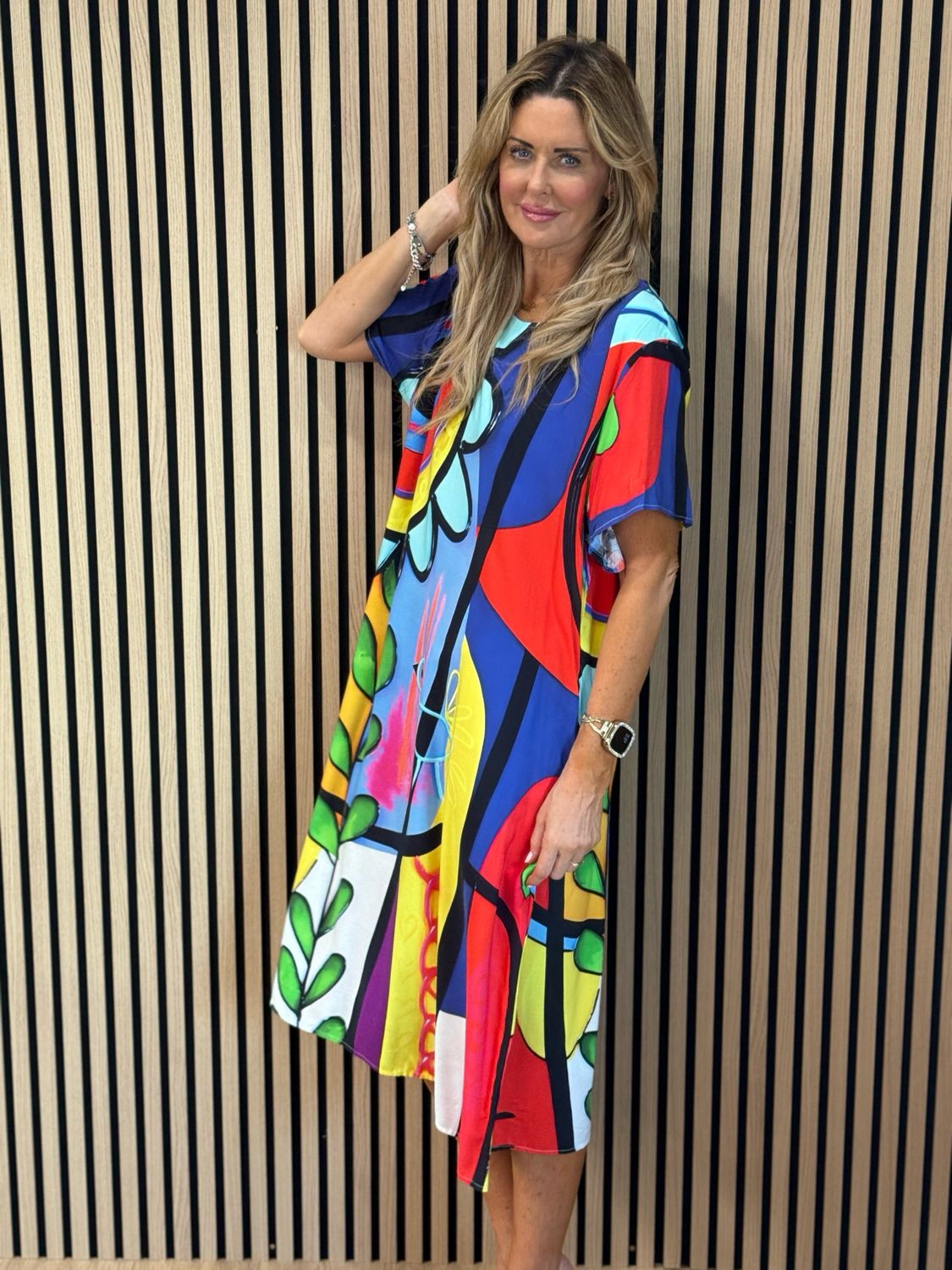 Abstract Print Relaxed Fit Dress - Blue/Red