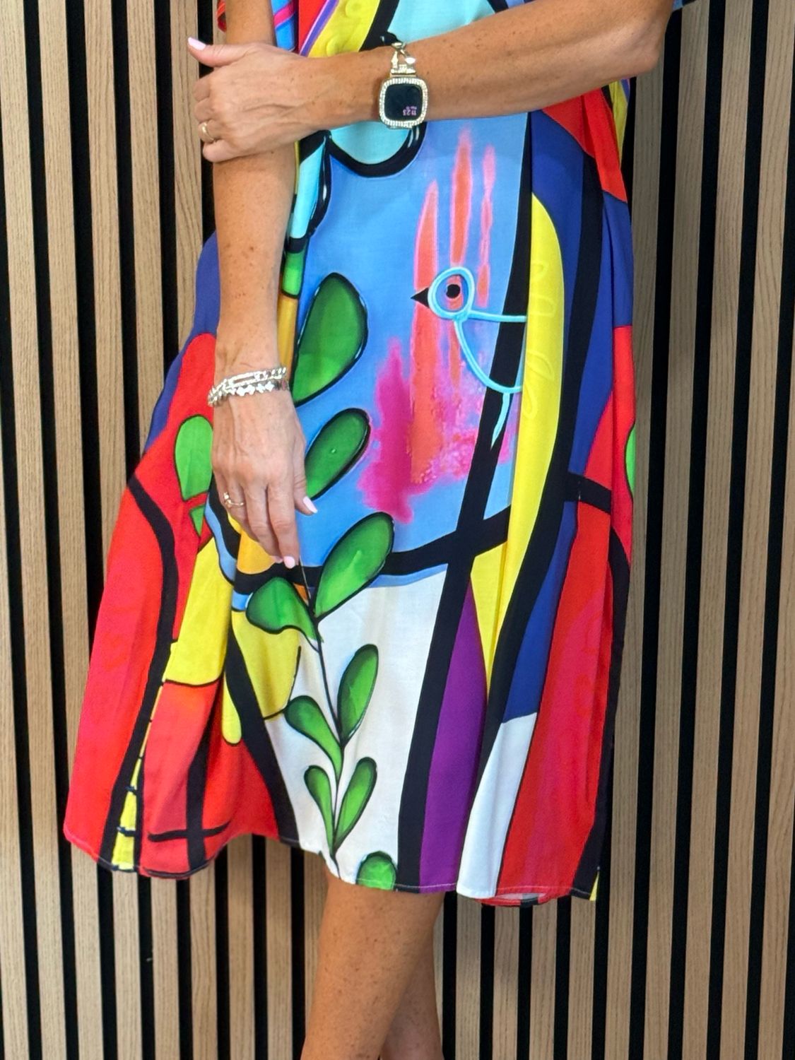 Abstract Print Relaxed Fit Dress - Blue/Red