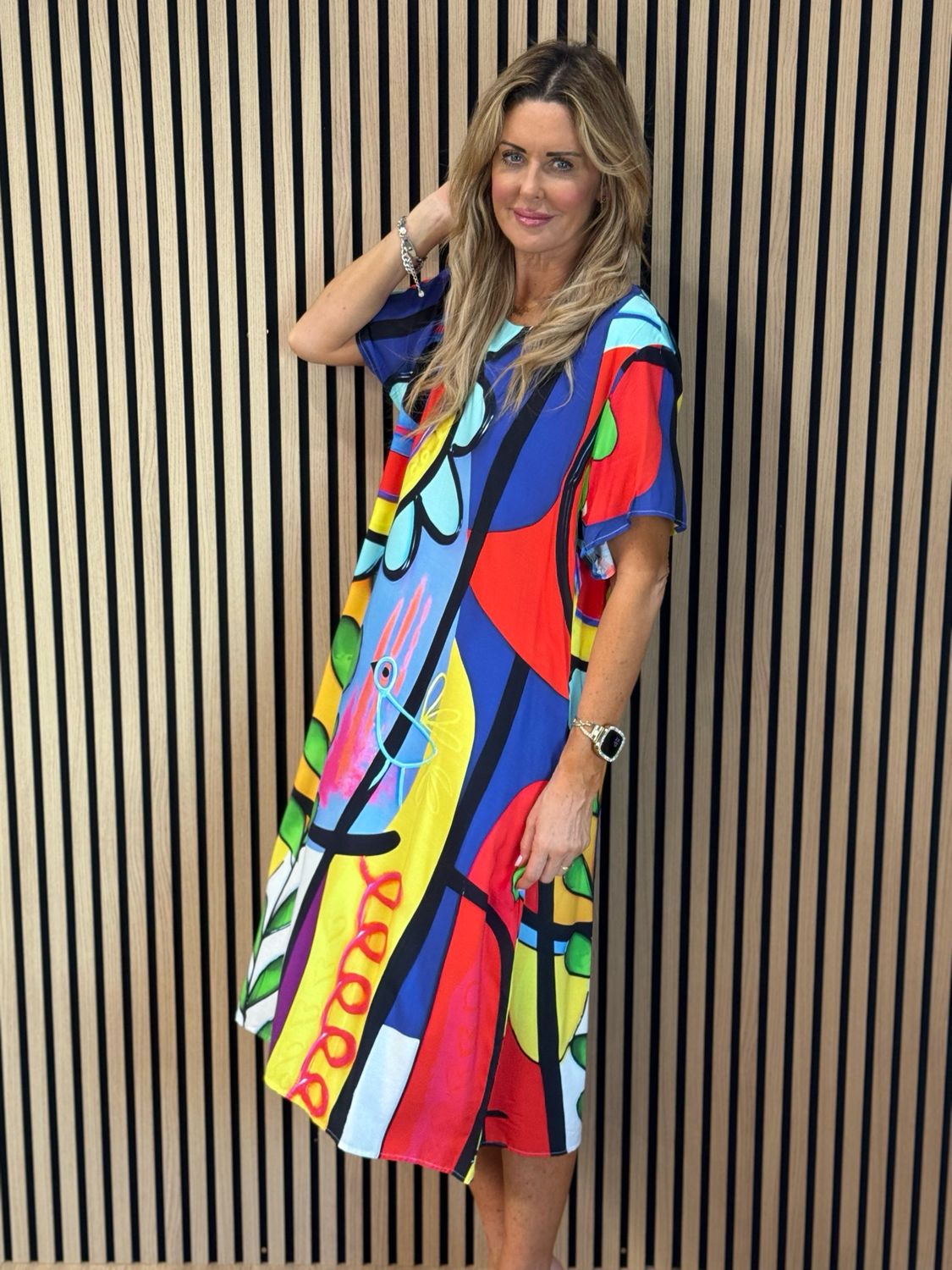 Abstract Print Relaxed Fit Dress - Blue/Red