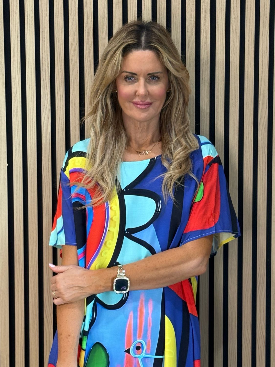 Abstract Print Relaxed Fit Dress - Blue/Red