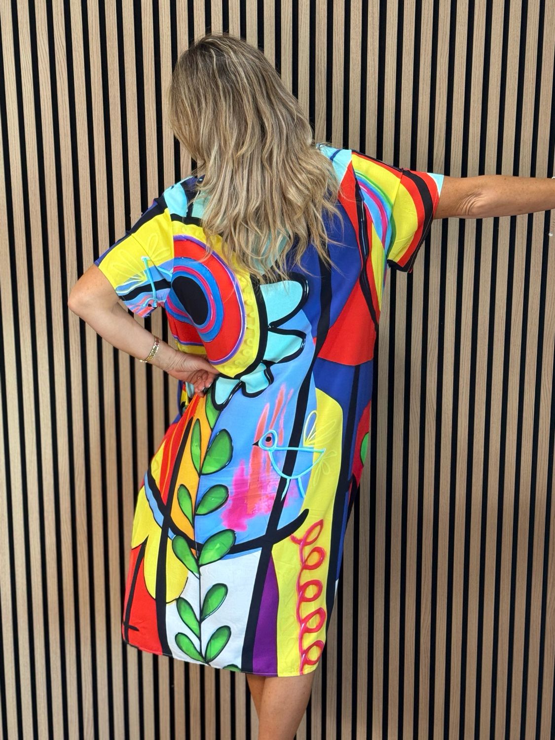 Abstract Print Relaxed Fit Dress - Blue/Red