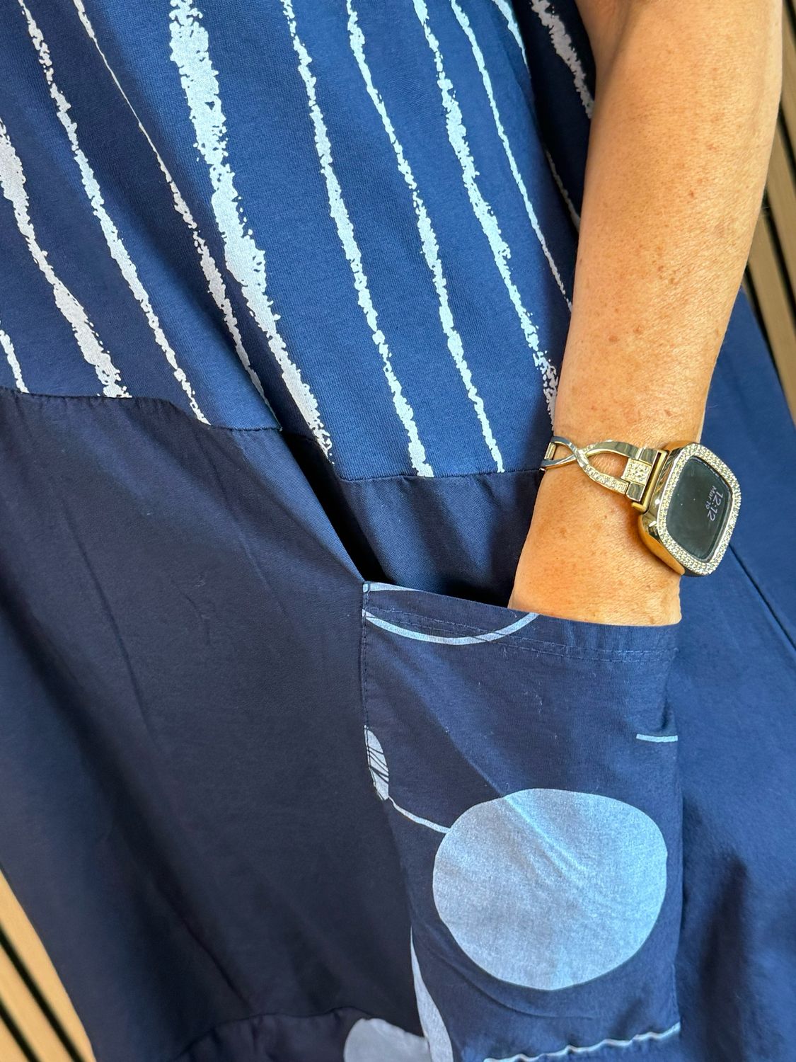 Stripe &amp; Abstract Panel Dress - Navy