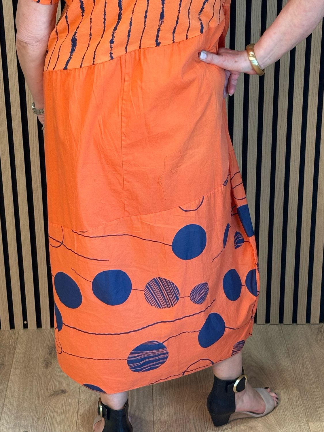 Stripe &amp; Abstract Panel Dress - Orange