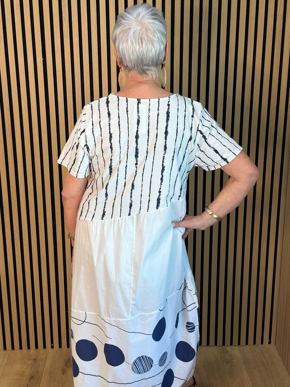 Stripe &amp; Abstract Panel Dress - White