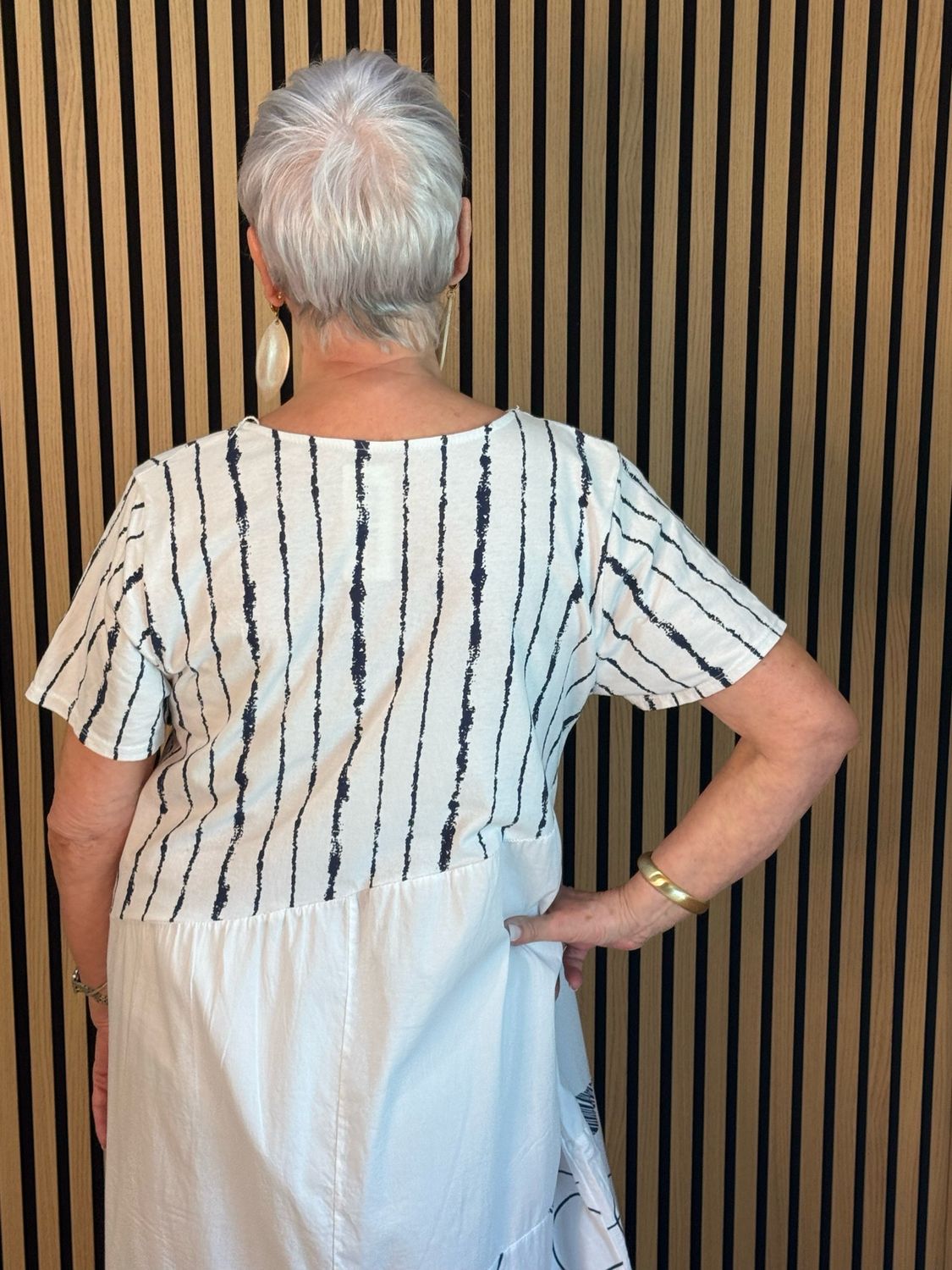 Stripe &amp; Abstract Panel Dress - White