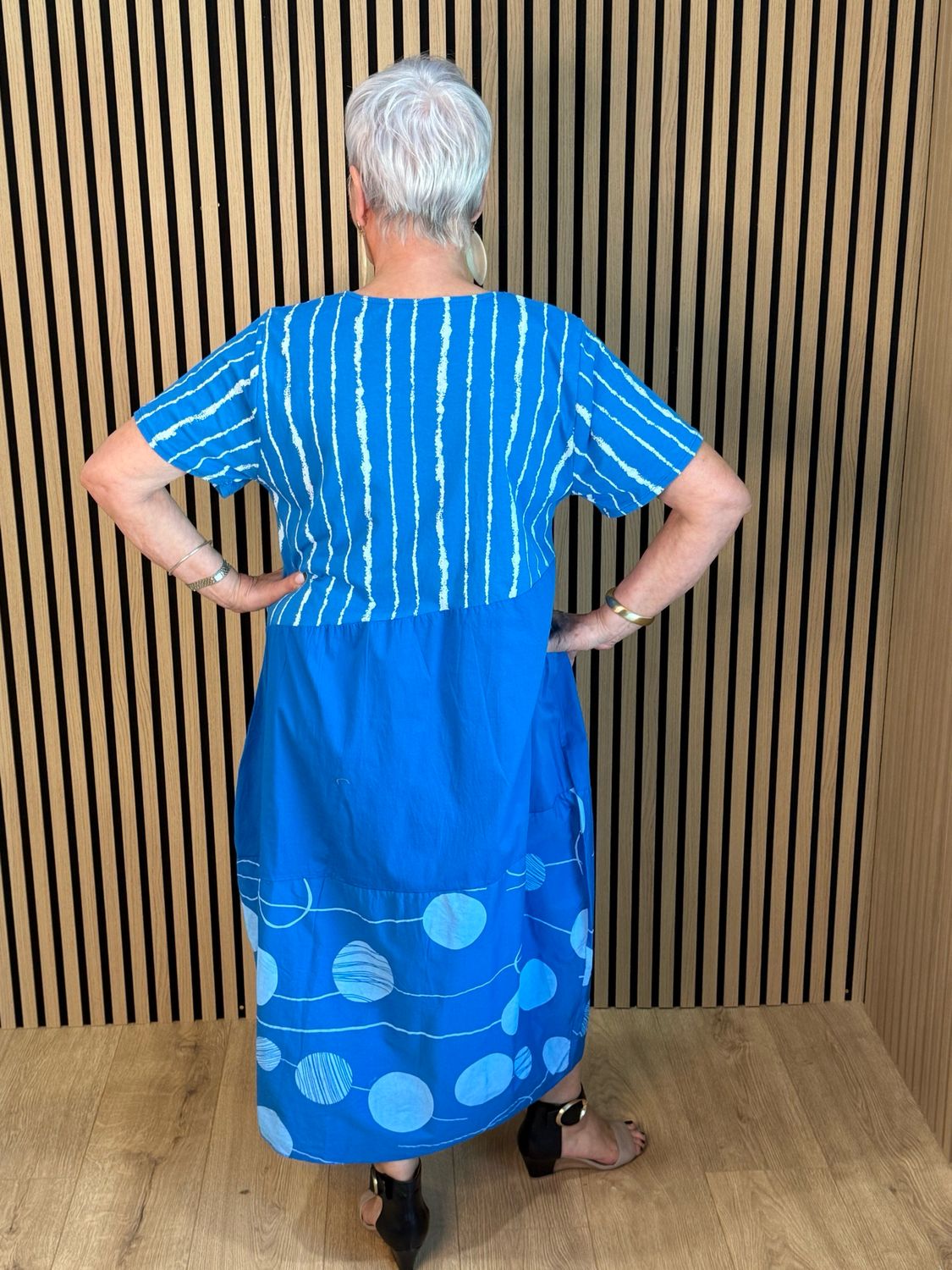 Stripe &amp; Abstract Panel Dress - Royal Blue