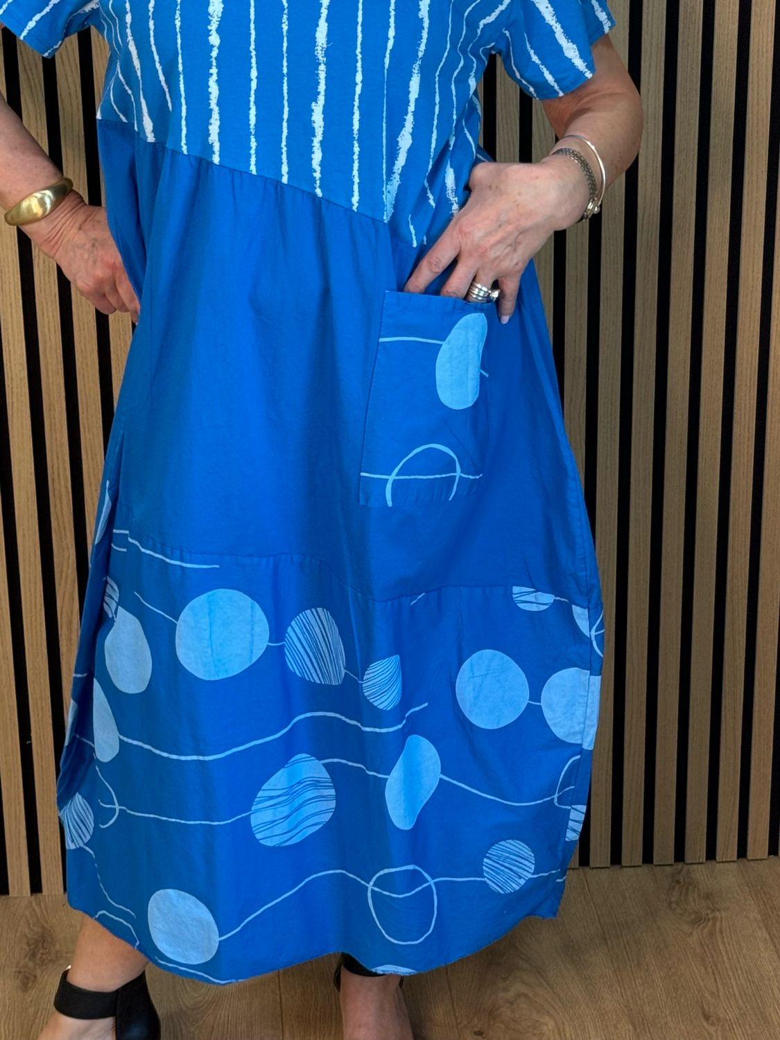 Stripe &amp; Abstract Panel Dress - Royal Blue