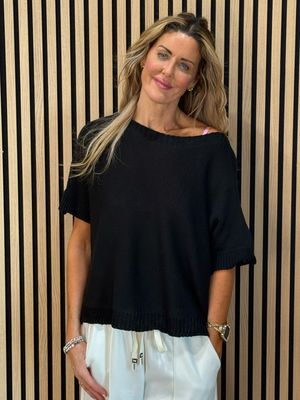 Button Back Knit Top - Black