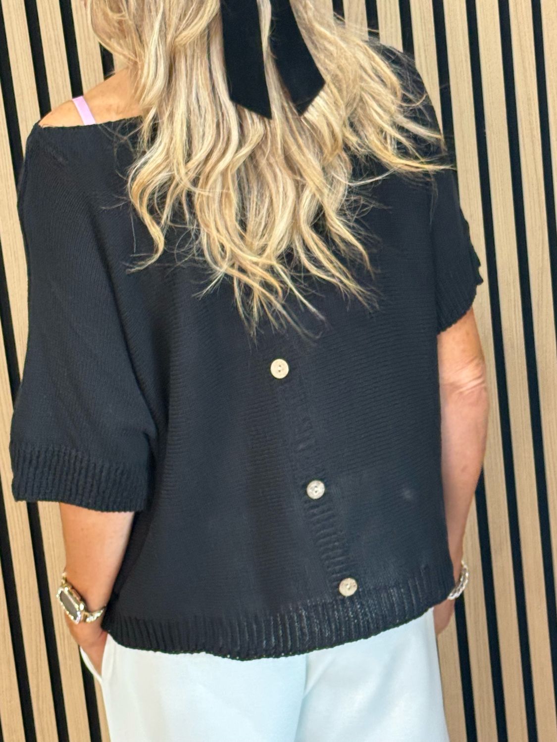 Button Back Knit Top - Black