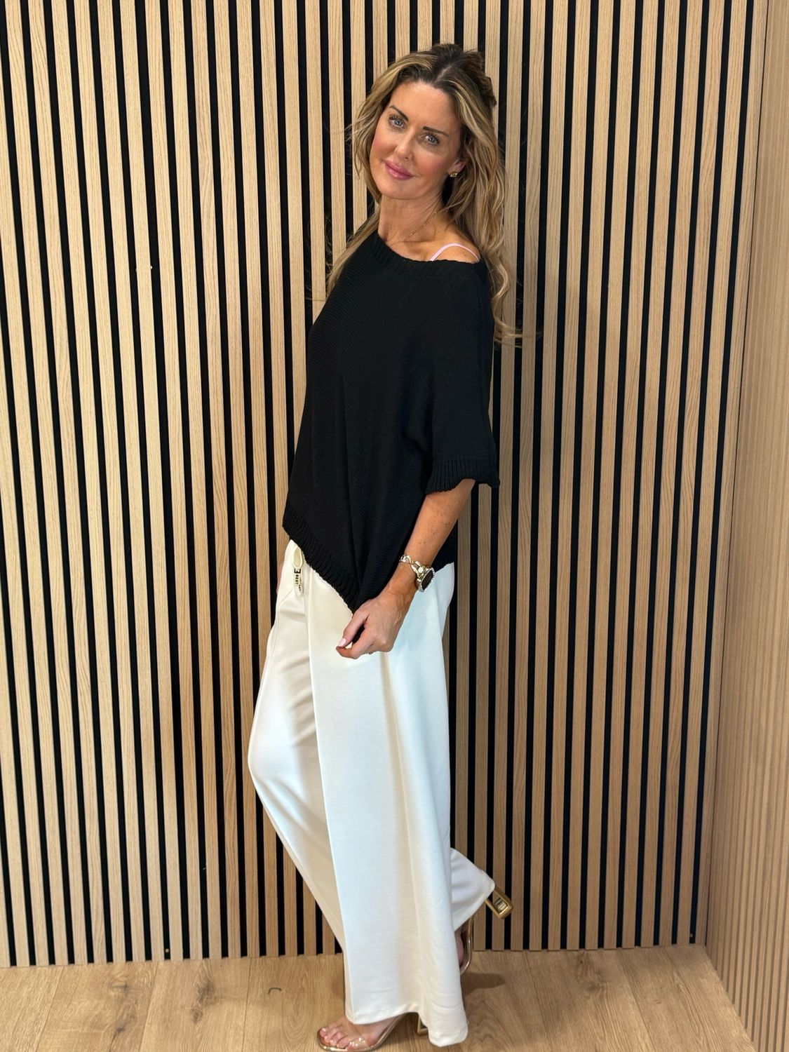 Button Back Knit Top - Black