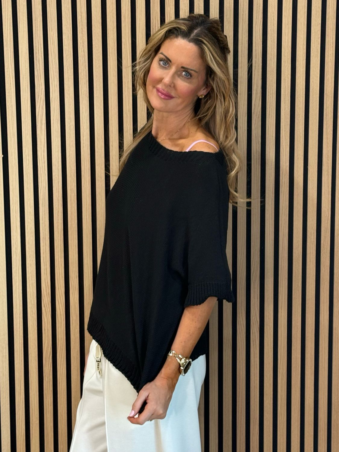 Button Back Knit Top - Black