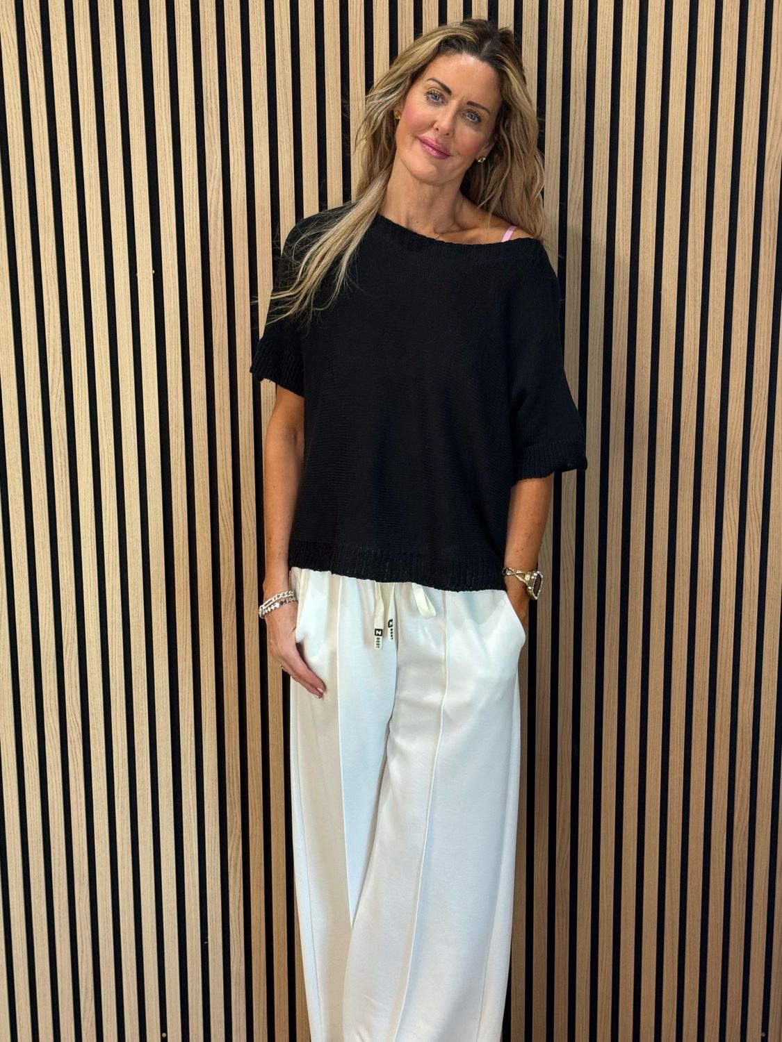 Button Back Knit Top - Black