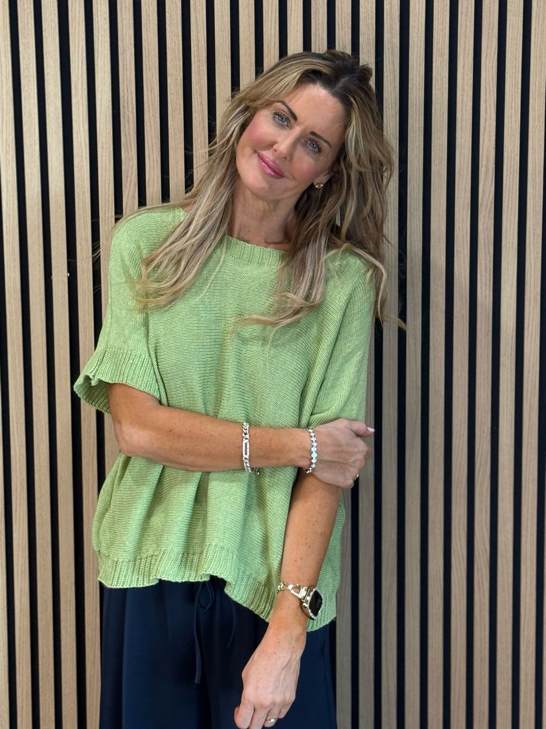 Button Back Knit Top - Lime