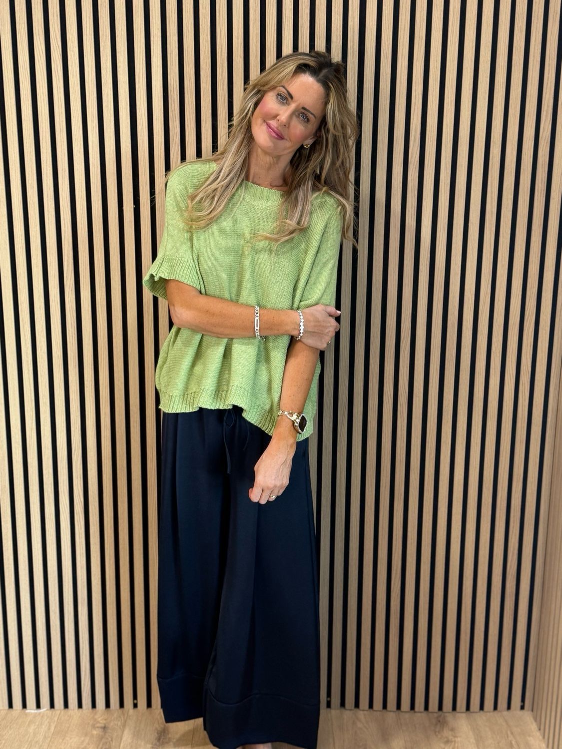 Button Back Knit Top - Lime