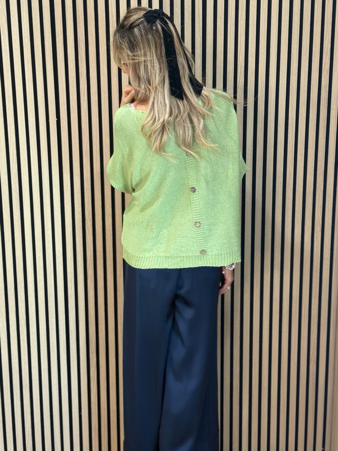 Button Back Knit Top - Lime