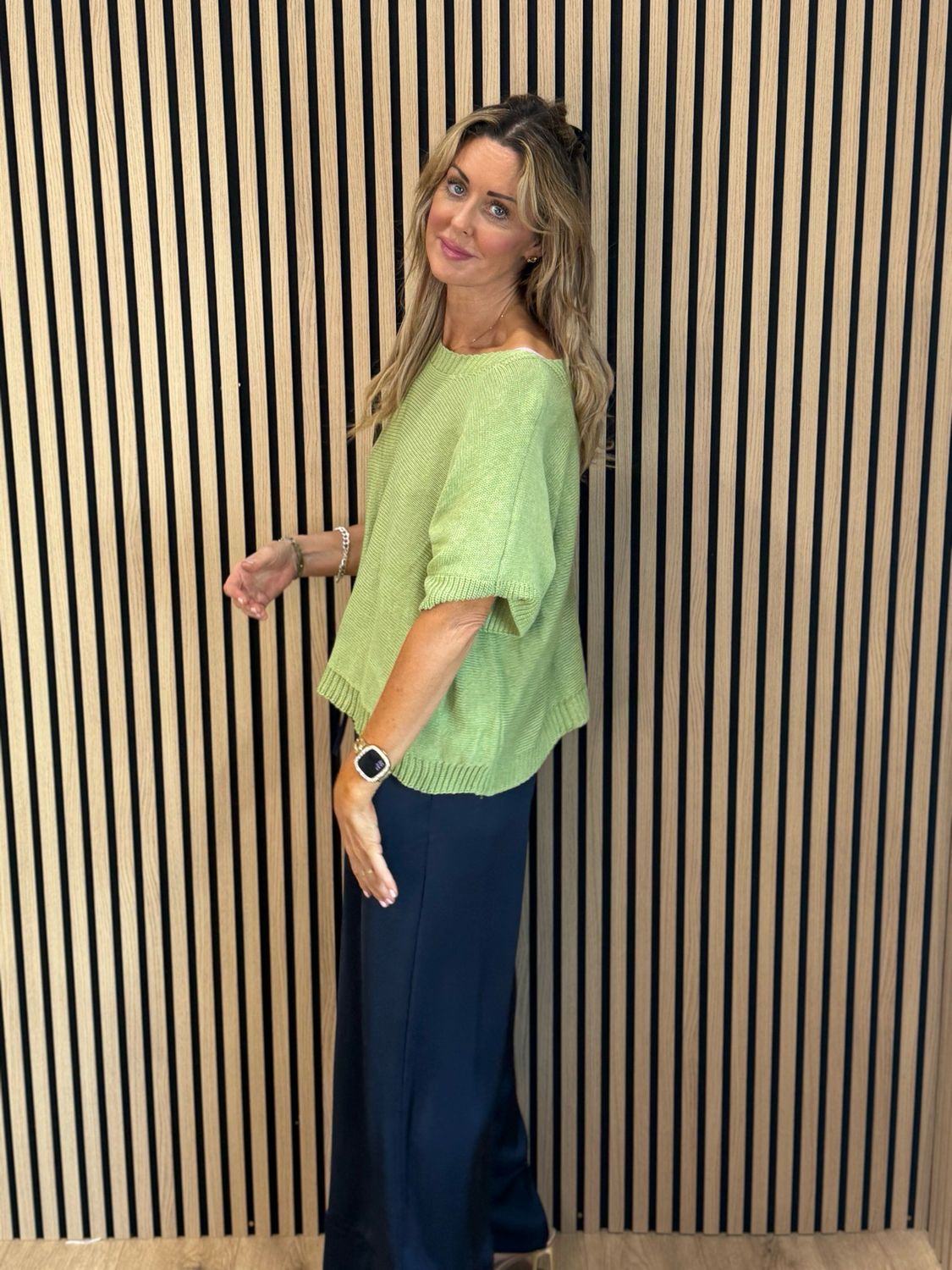 Button Back Knit Top - Lime