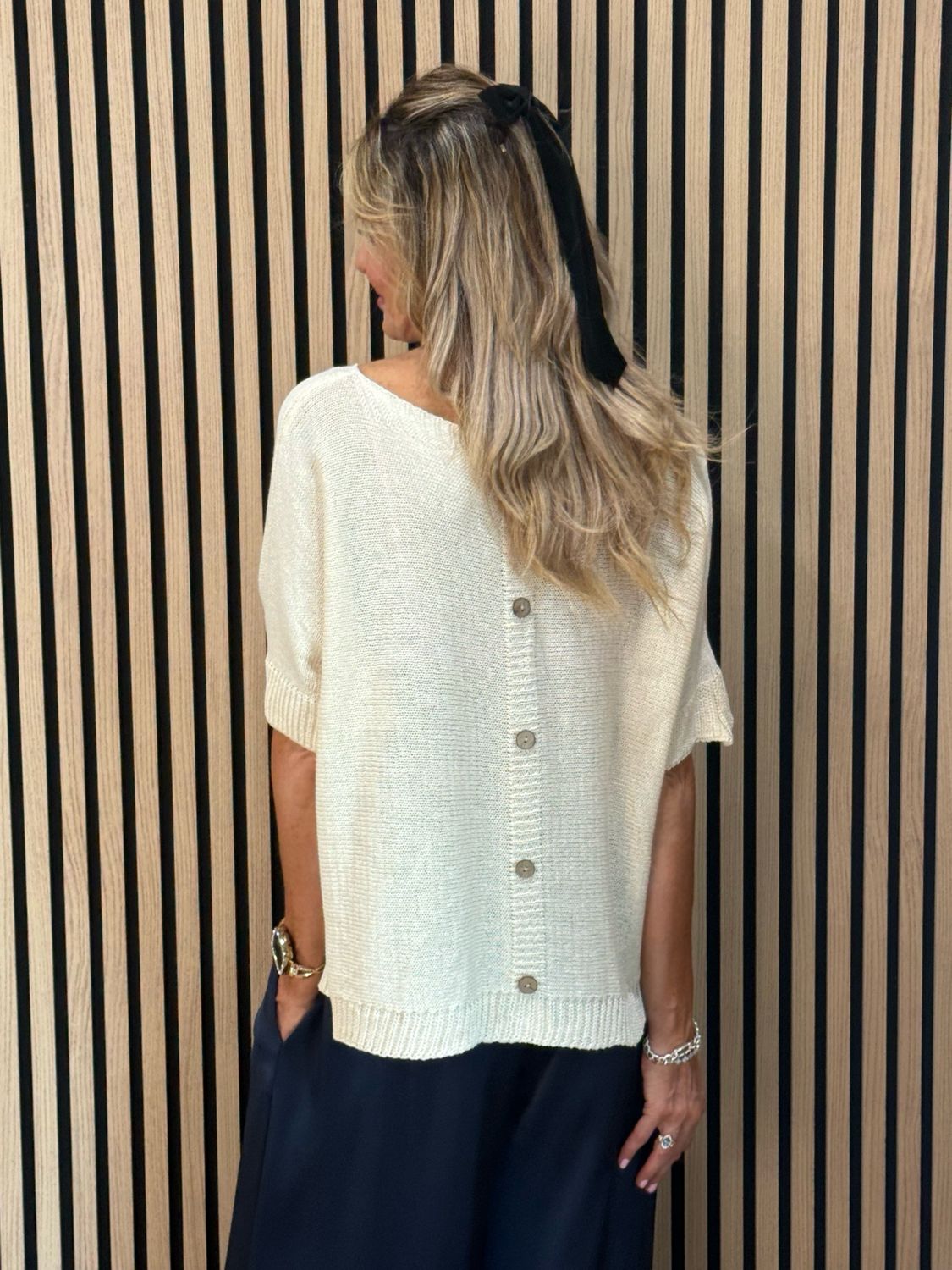 Button Back Knit Top - Cream