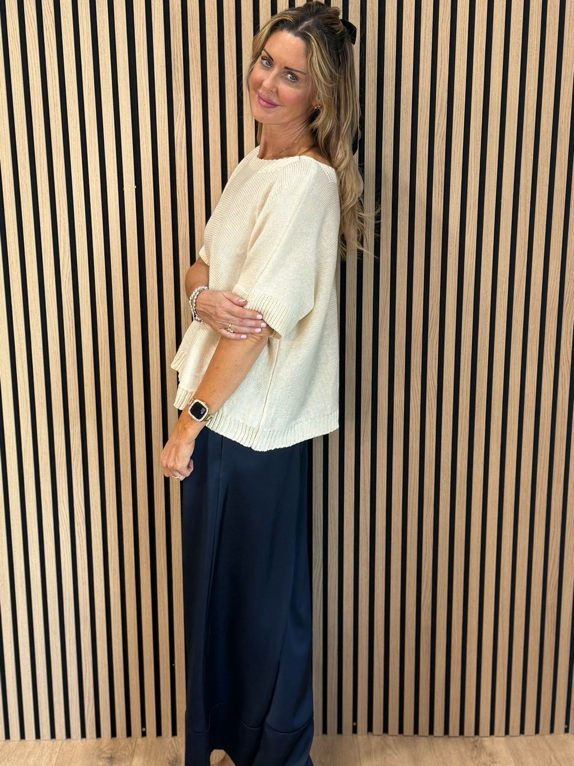 Button Back Knit Top - Cream