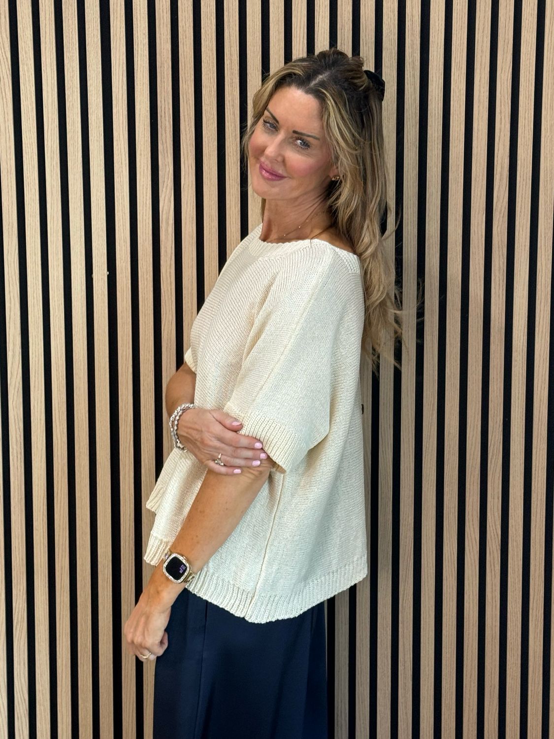 Button Back Knit Top - Cream